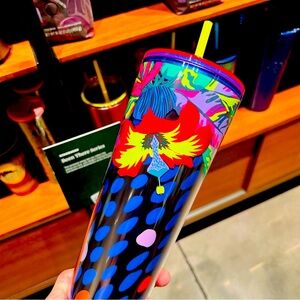 Starbucks Purple Neon Floral Leaves Tumbler Cold Cup Venti 24oz 2023 Release NWT